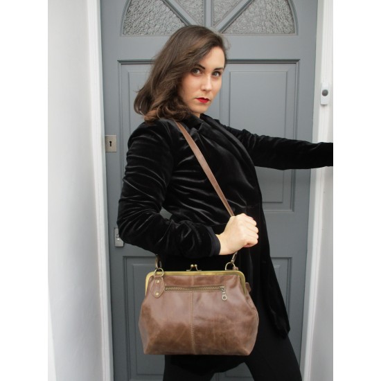 Layla Zipped Clip Lock Handbag Brown
